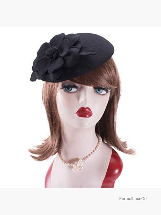 Wool Felt Pillbox Fascinator Hat with Floral Trim